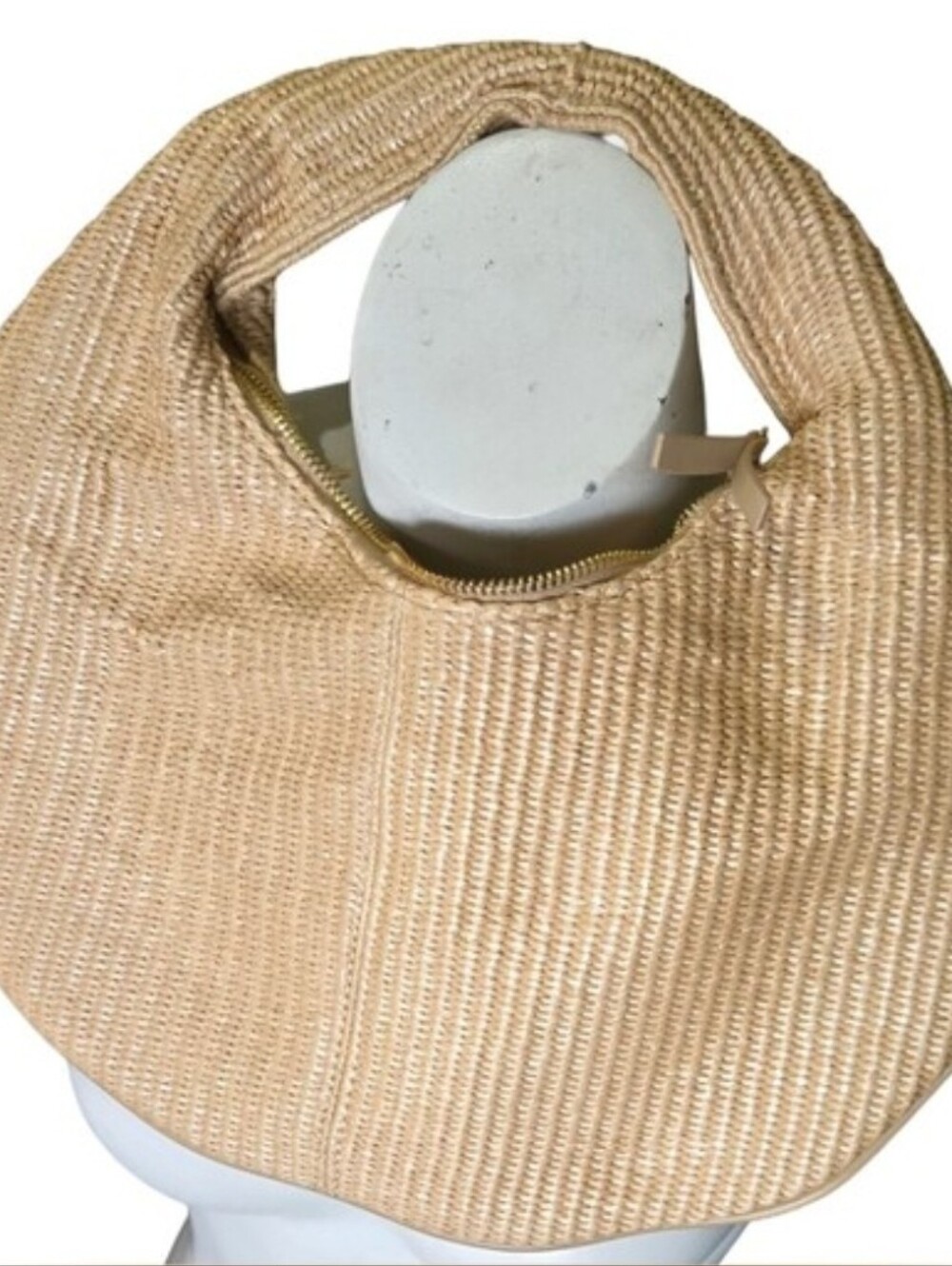 Moda Luxe Woven Straw Hobo Shoulder Bag Beige Natural Zip Closure